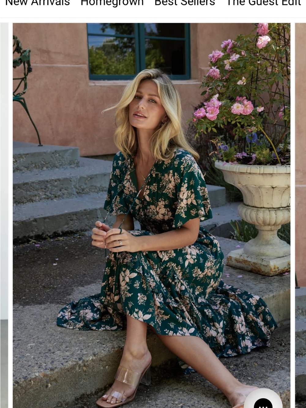 Baltic Born Floral V-Neck Tiered Midi Dress in Teal and Cream - Picture 3 of 8